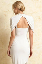 Holly White Mermaid Twisted Cape Midi Dress