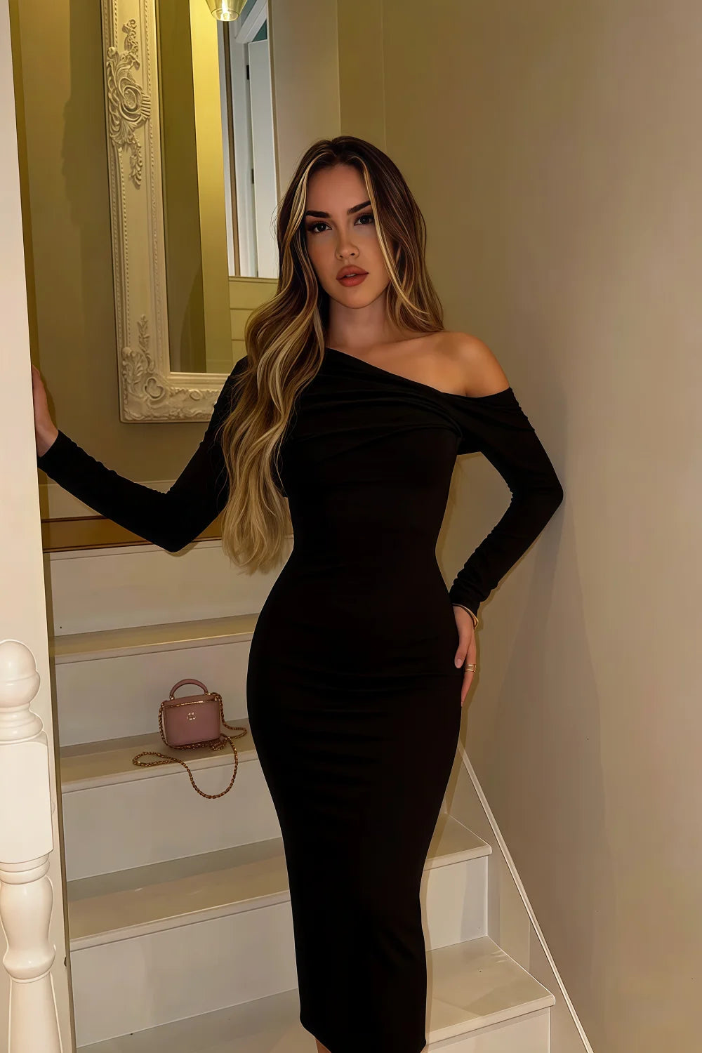 Hope Black Mermaid Long Sleeve Midi Dress