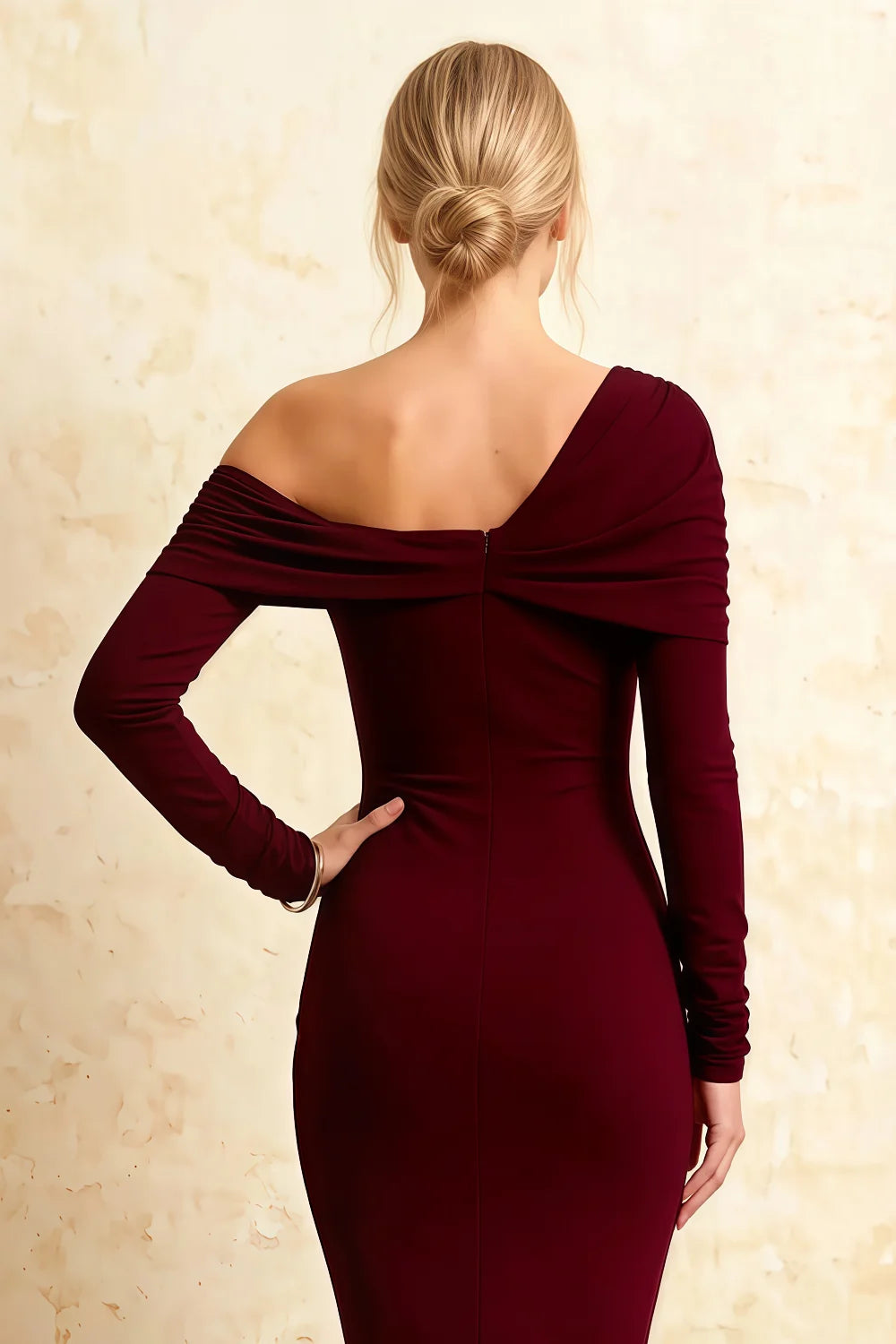 Hope Burgundy Mermaid Long Sleeve Midi Dress