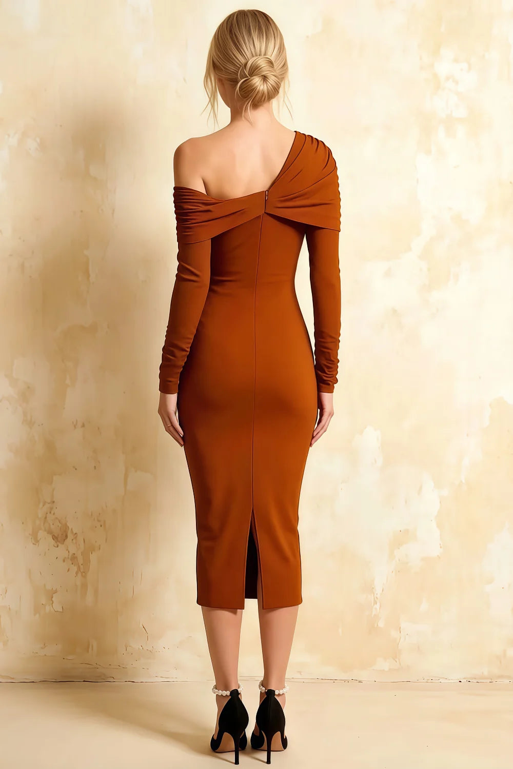 Hope Burnt Orange Mermaid Long Sleeve Midi Dress