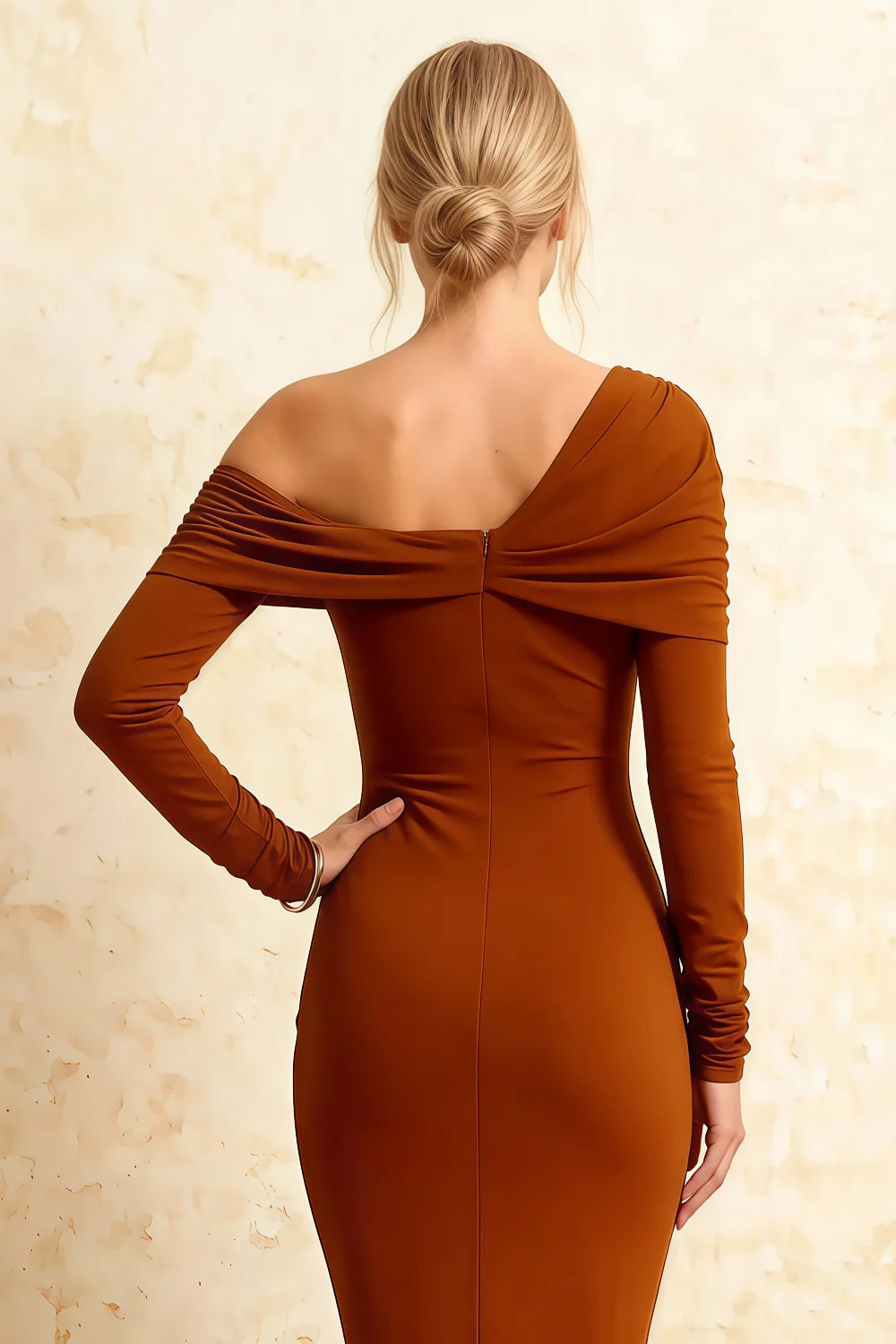 Hope Burnt Orange Mermaid Long Sleeve Midi Dress