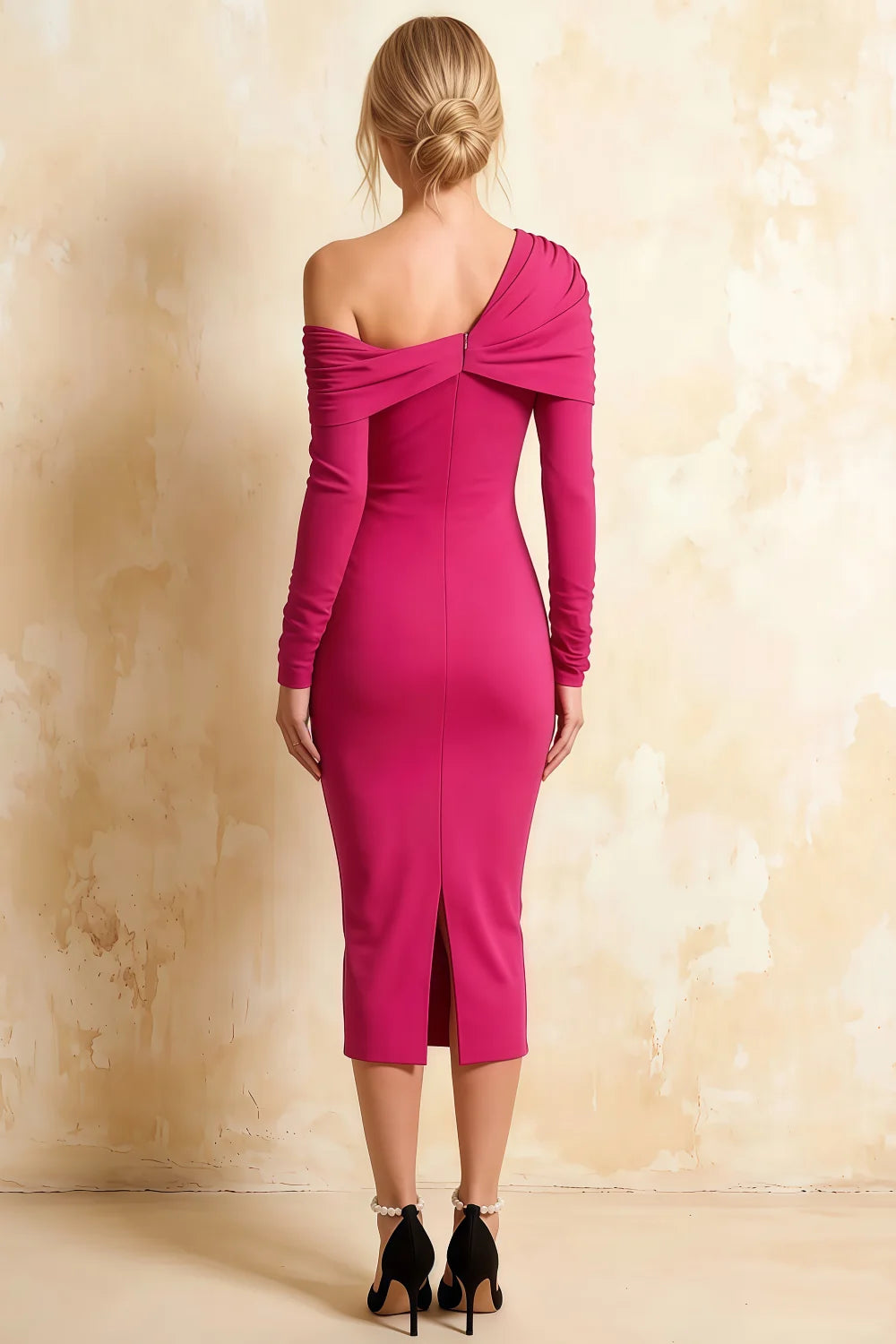 Hope Hot Pink Mermaid Long Sleeve Midi Dress