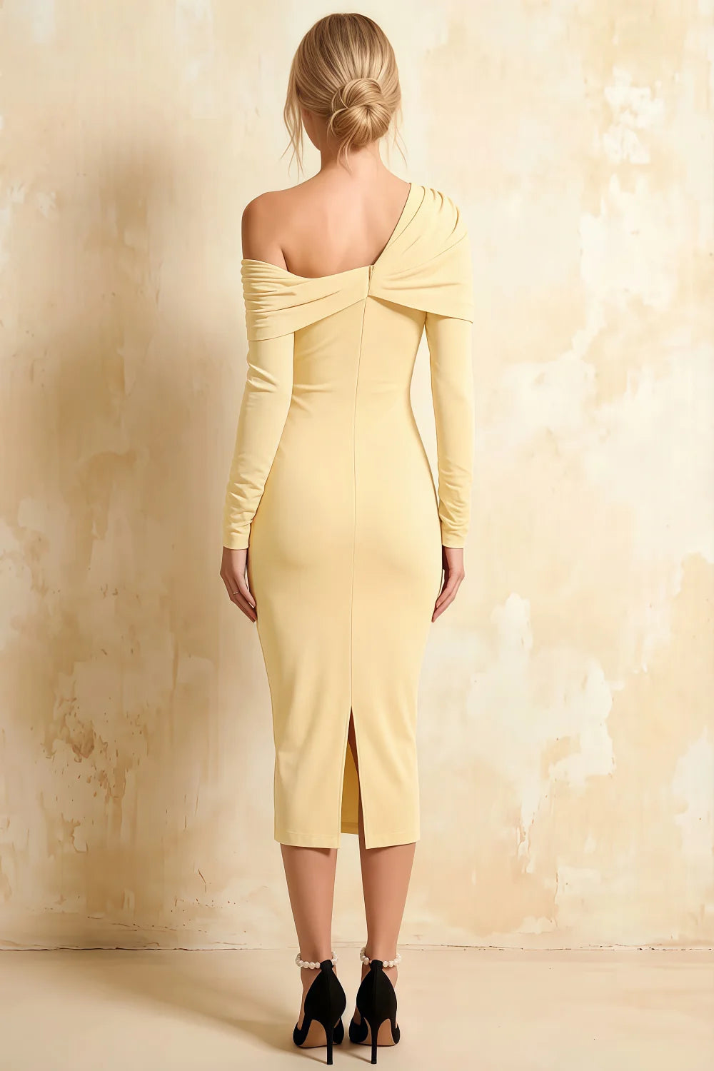 Hope Light Yellow Mermaid Long Sleeve Midi Dress