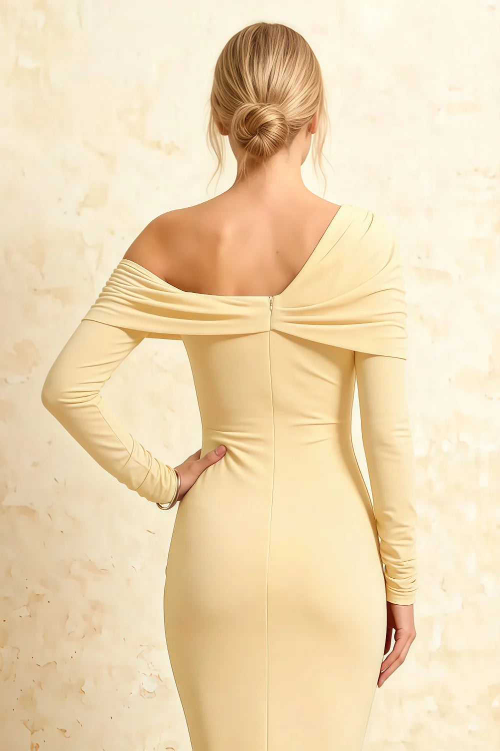 Hope Light Yellow Mermaid Long Sleeve Midi Dress