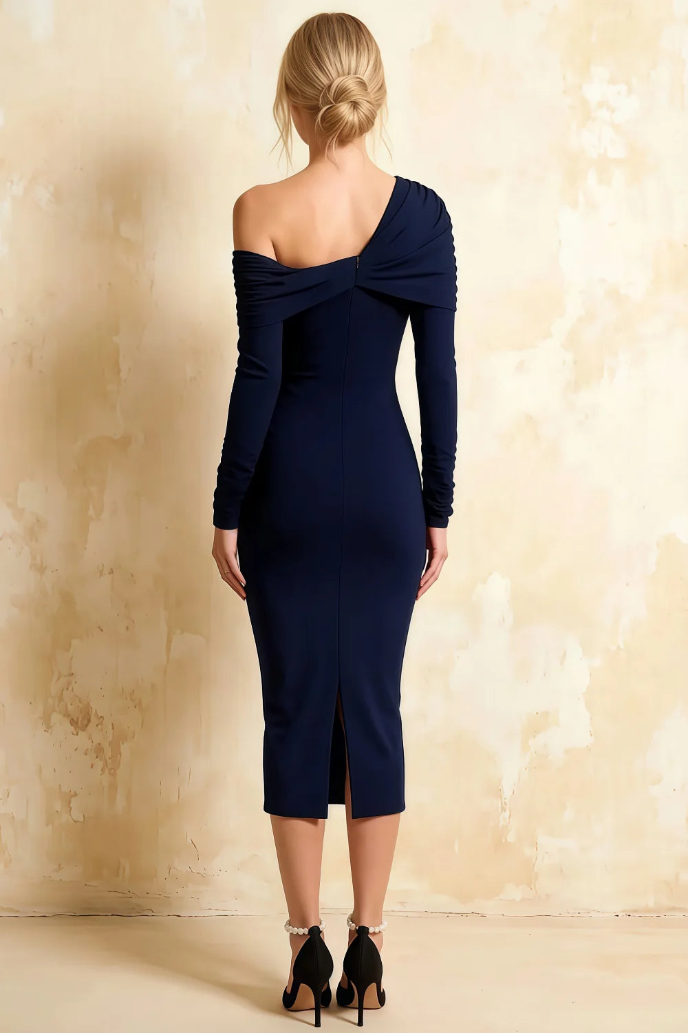 Hope Navy Blue Mermaid Long Sleeve Midi Dress