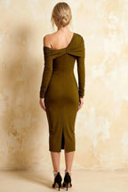 Hope Olive Green Mermaid Long Sleeve Midi Dress