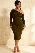 Hope Olive Green Mermaid Long Sleeve Midi Dress