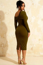 Hope Olive Green Mermaid Long Sleeve Midi Dress