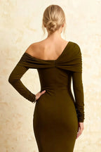 Hope Olive Green Mermaid Long Sleeve Midi Dress