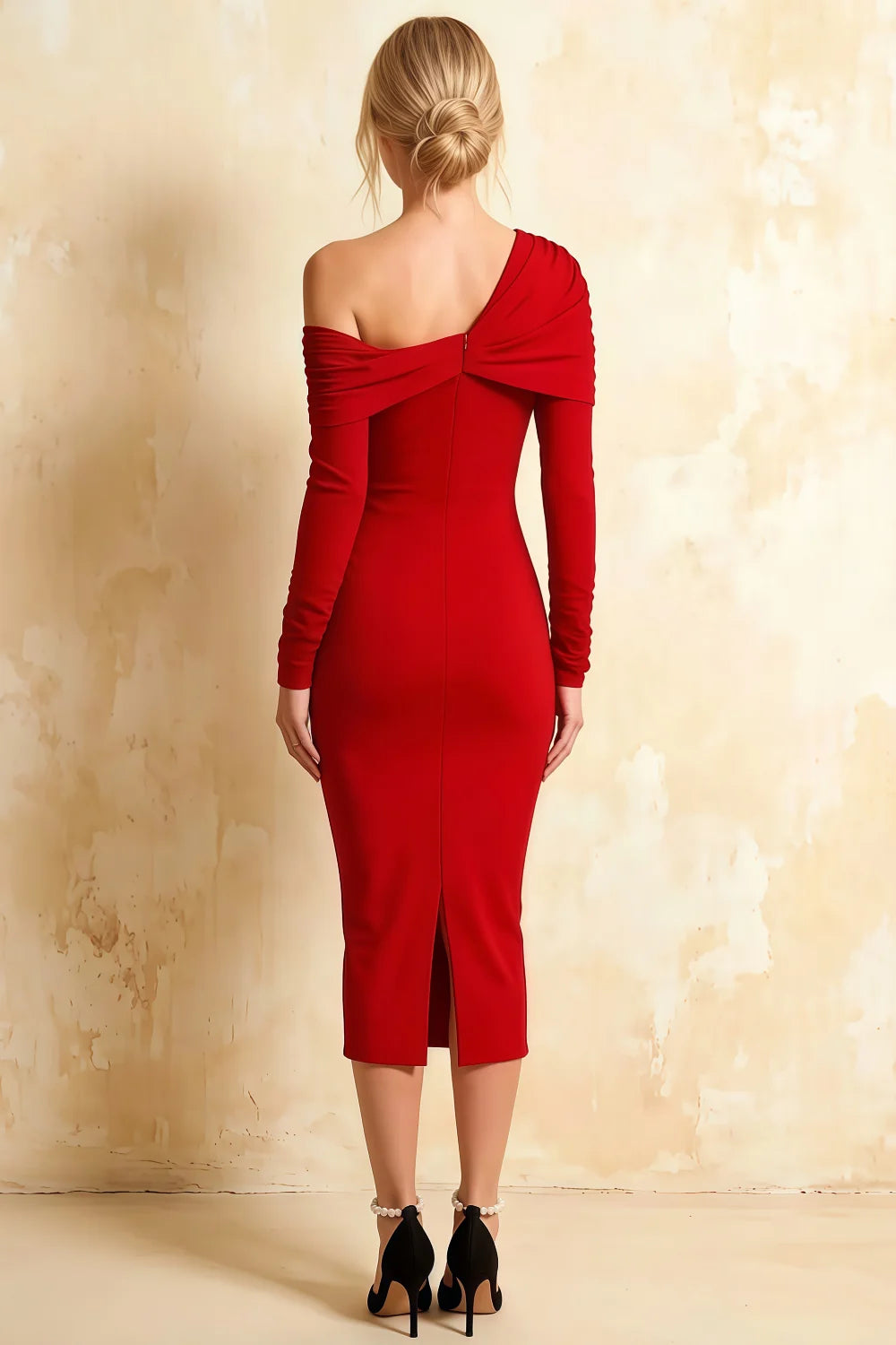 Hope Red Mermaid Long Sleeve Midi Dress