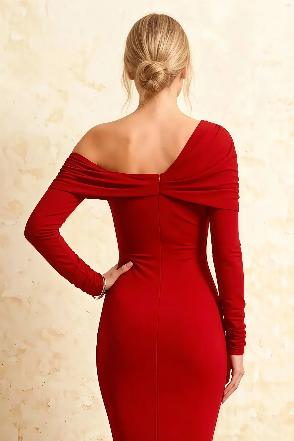 Hope Red Mermaid Long Sleeve Midi Dress