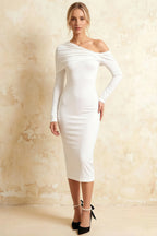 Hope White Mermaid Long Sleeve Midi Dress