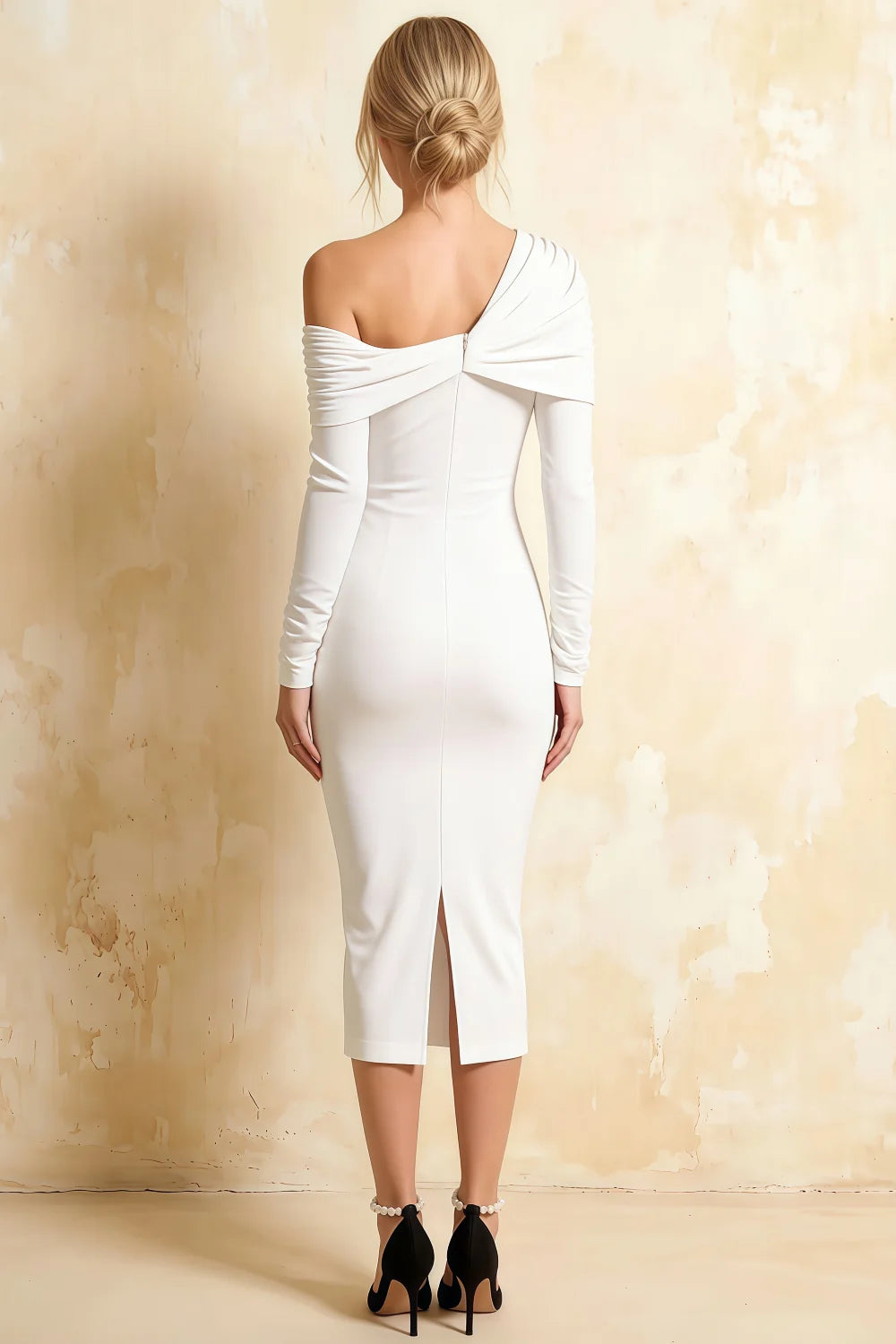 Hope White Mermaid Long Sleeve Midi Dress