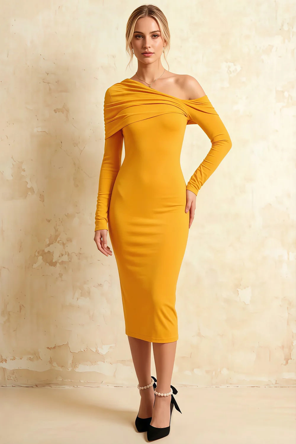 Hope Yellow Mermaid Long Sleeve Midi Dress Main image