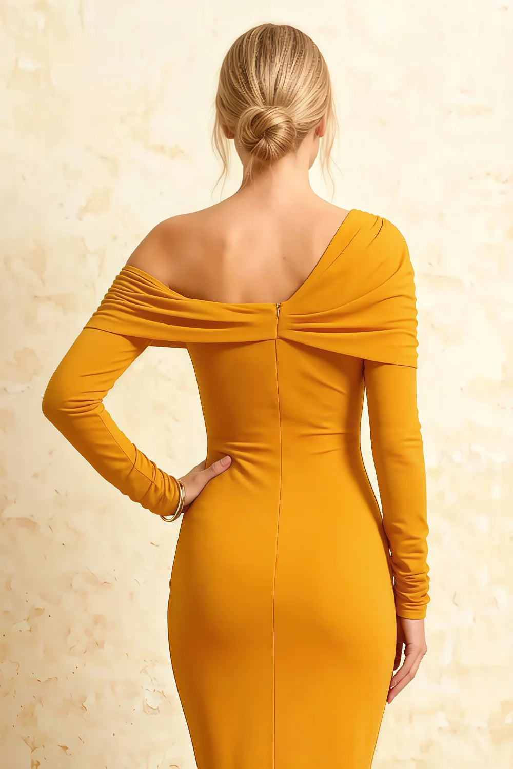 Hope Yellow Mermaid Long Sleeve Midi Dress