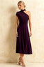 Ida Grape Asymmetric Neck Midi Dress with Scarf Detail