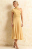 Ida Pastel Yellow Asymmetric Neck Midi Dress with Scarf Detail