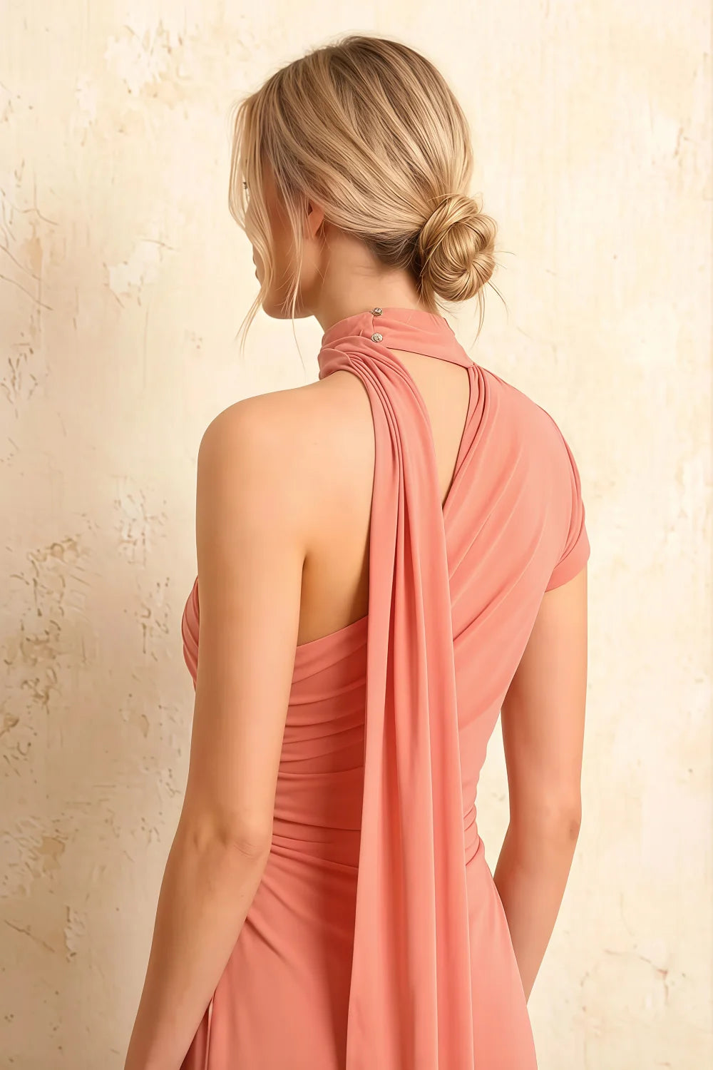 Ida Pink Asymmetric Neck Midi Dress with Scarf Detail