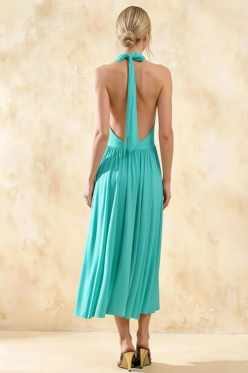 Ilene Aqua Jersey Cowl Neck Midi Dress