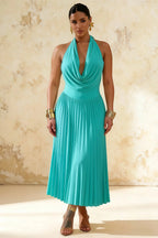 Ilene Aqua Jersey Cowl Neck Midi Dress