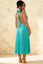 Ilene Aqua Jersey Cowl Neck Midi Dress