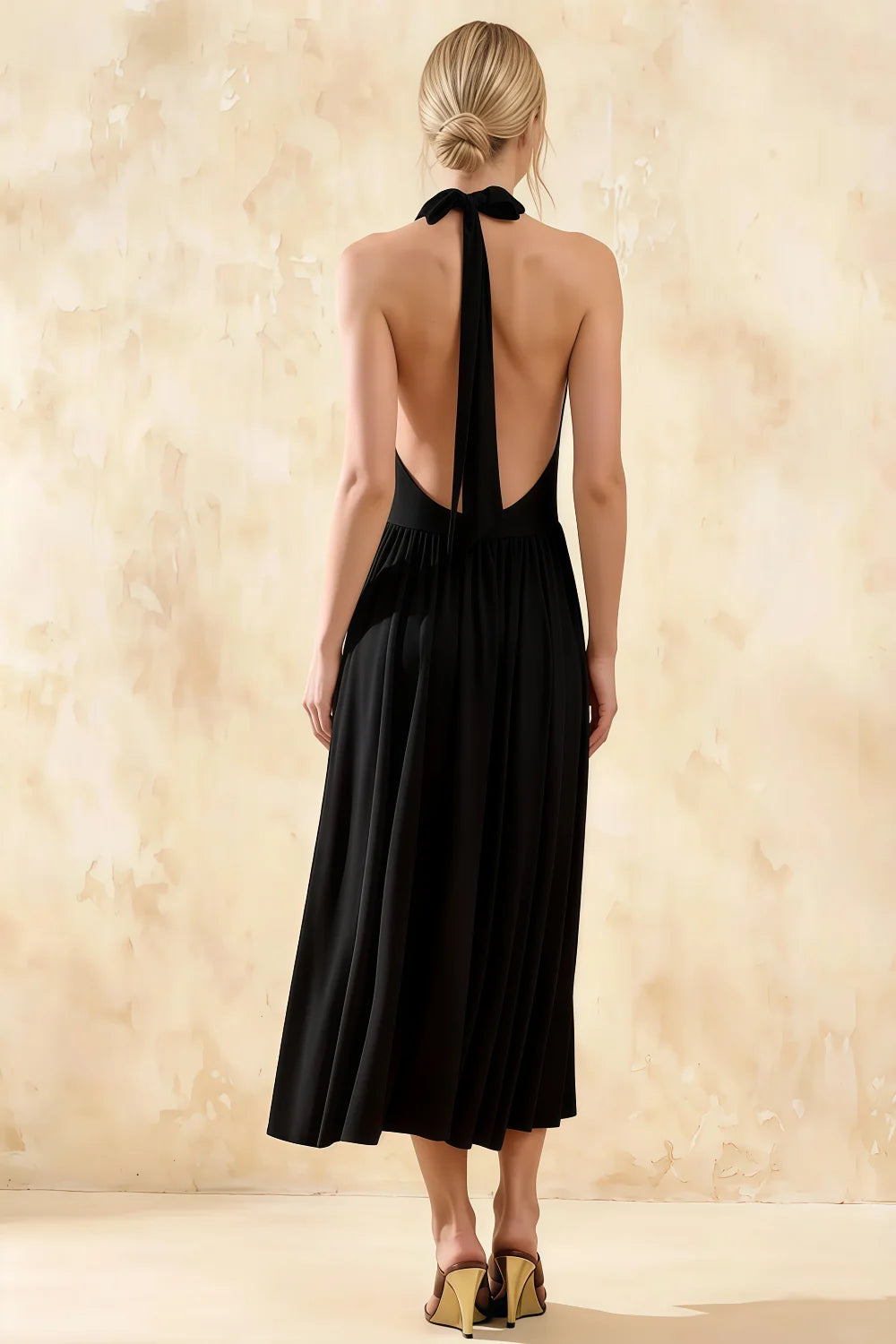 Ilene Black Jersey Cowl Neck Midi Dress