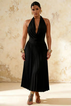 Ilene Black Jersey Cowl Neck Midi Dress