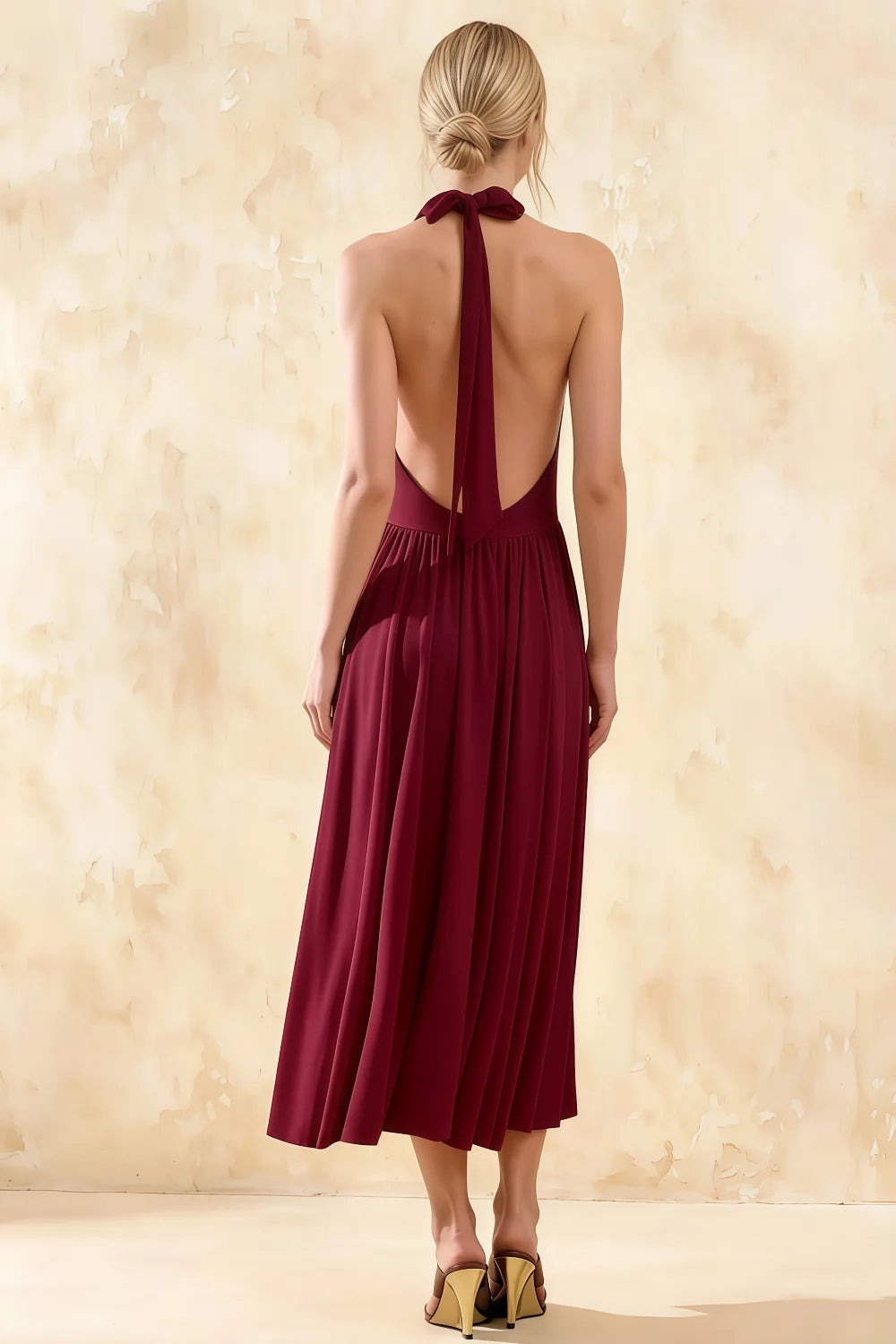 Ilene Burgundy Jersey Cowl Neck Midi Dress