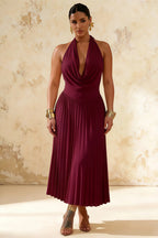Ilene Burgundy Jersey Cowl Neck Midi Dress