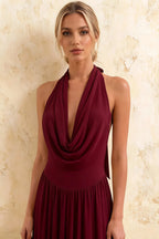 Ilene Burgundy Jersey Cowl Neck Midi Dress