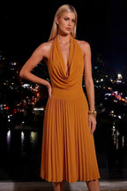 Ilene Burnt Orange Jersey Cowl Neck Midi Dress