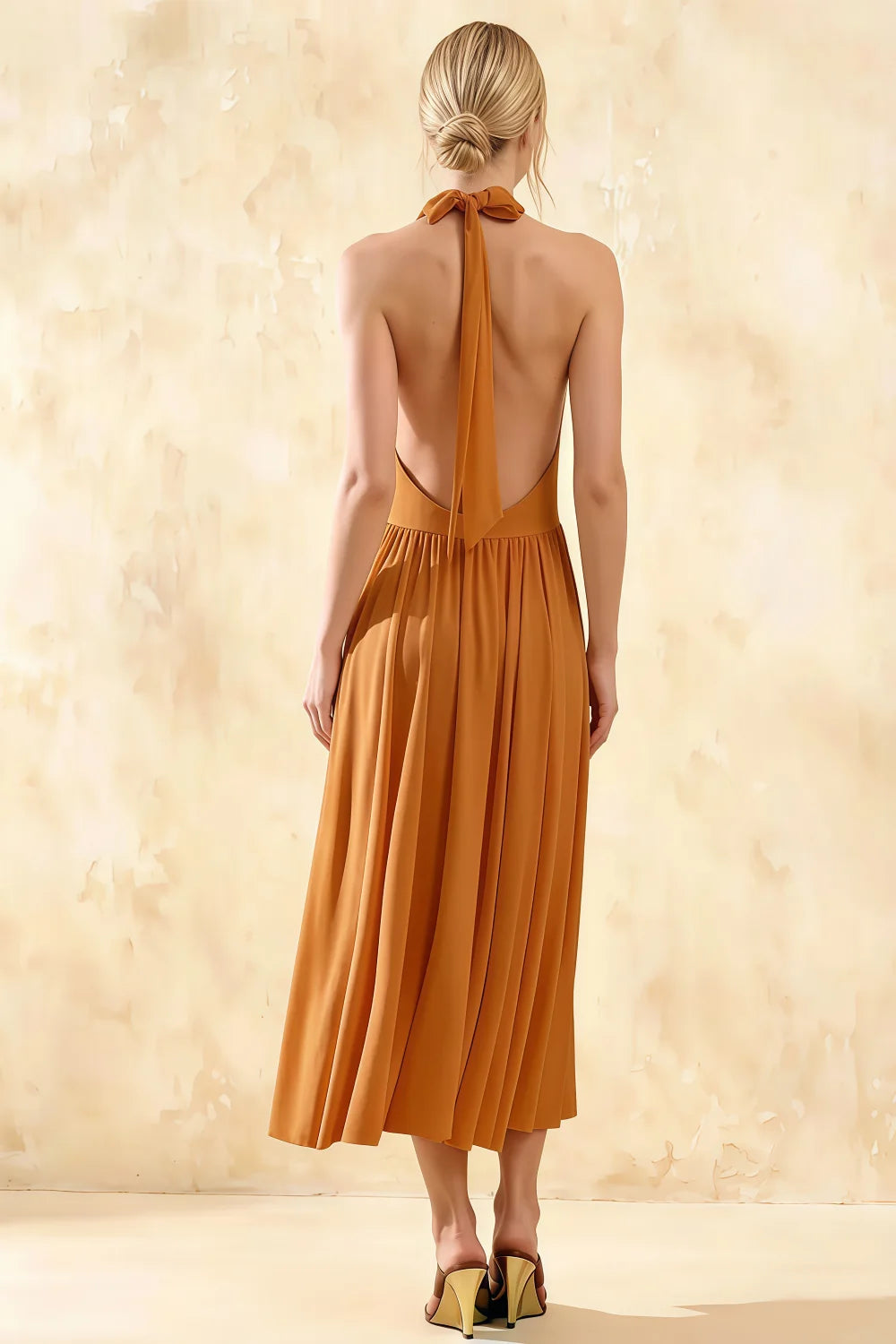 Ilene Burnt Orange Jersey Cowl Neck Midi Dress