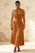 Ilene Burnt Orange Jersey Cowl Neck Midi Dress