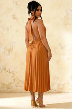 Ilene Burnt Orange Jersey Cowl Neck Midi Dress