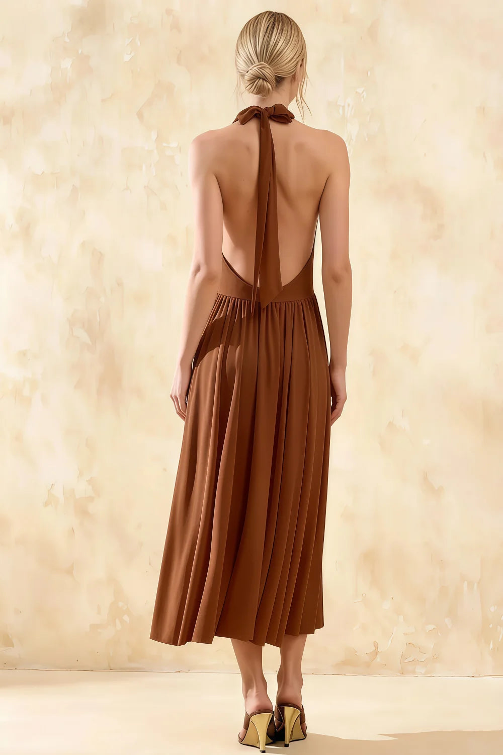 Ilene Coffee Jersey Cowl Neck Midi Dress