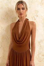 Ilene Coffee Jersey Cowl Neck Midi Dress