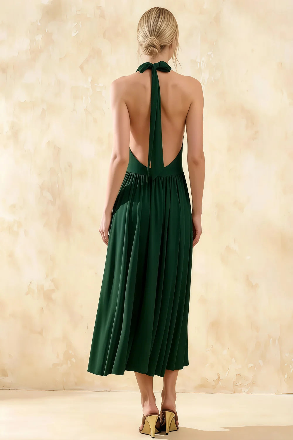 Ilene Dark Green Jersey Cowl Neck Midi Dress