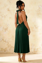 Ilene Dark Green Jersey Cowl Neck Midi Dress