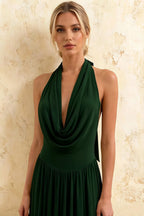 Ilene Dark Green Jersey Cowl Neck Midi Dress