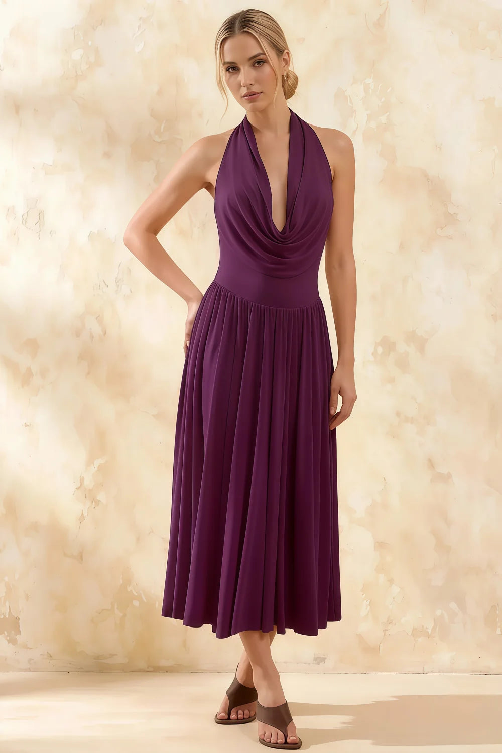 Ilene Grape Jersey Cowl Neck Midi Dress Main image