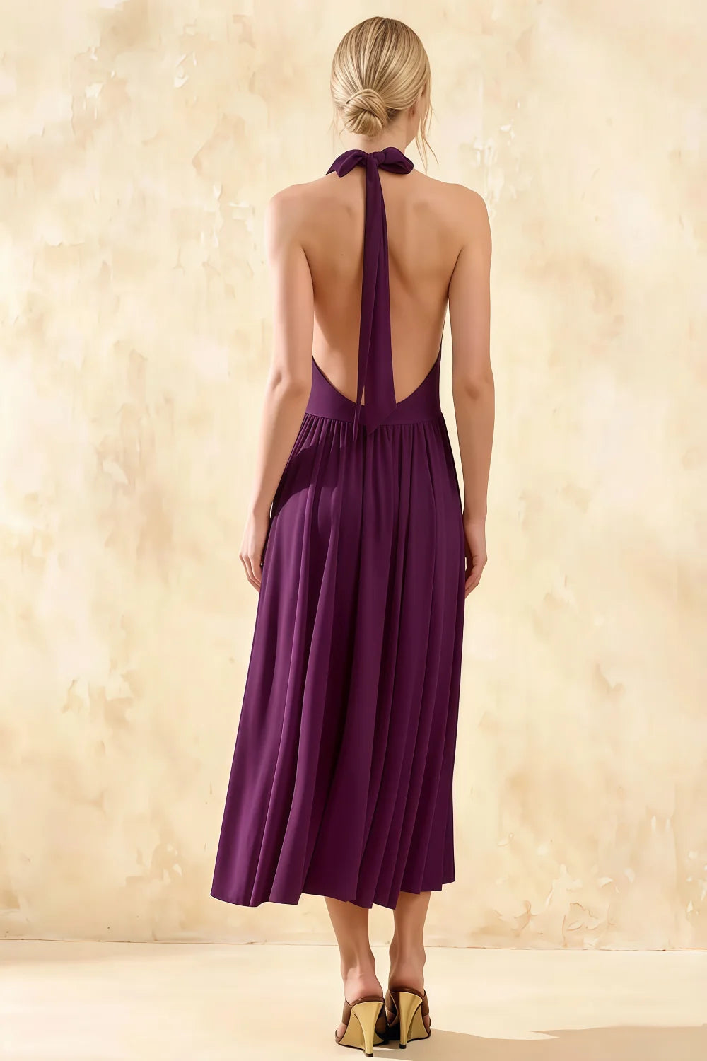 Ilene Grape Jersey Cowl Neck Midi Dress