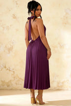 Ilene Grape Jersey Cowl Neck Midi Dress