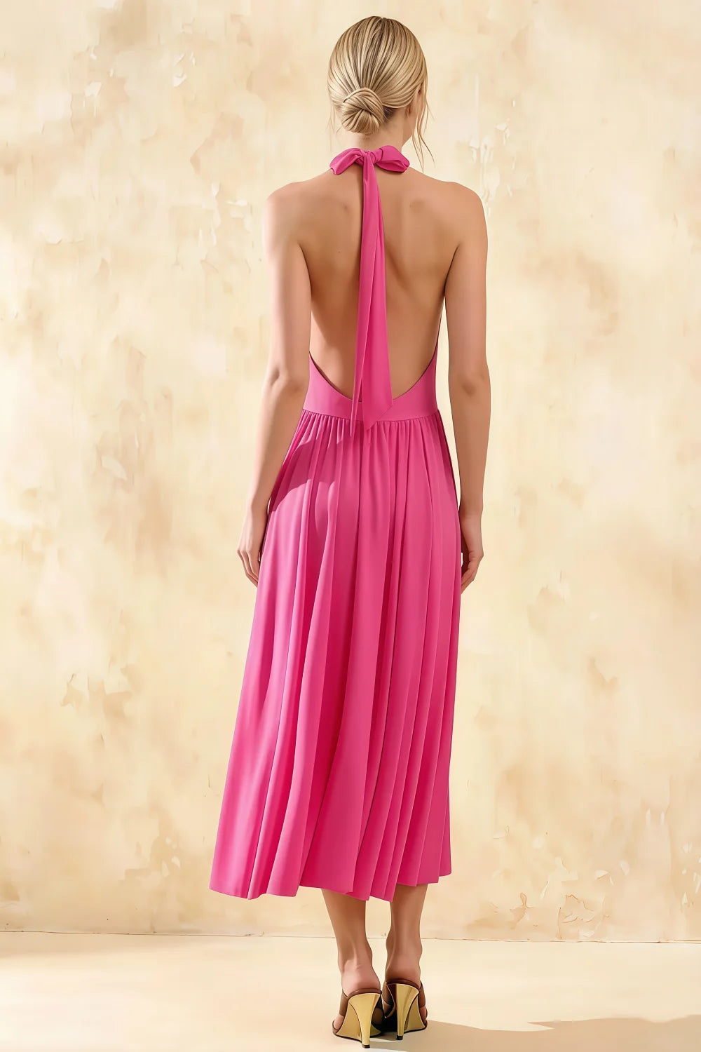 Ilene Hot Pink Jersey Cowl Neck Midi Dress
