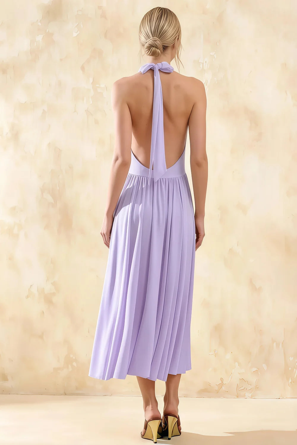 Ilene Lavender Jersey Cowl Neck Midi Dress
