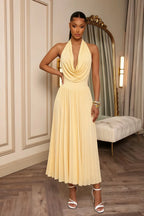 Ilene Lemon Jersey Cowl Neck Midi Dress