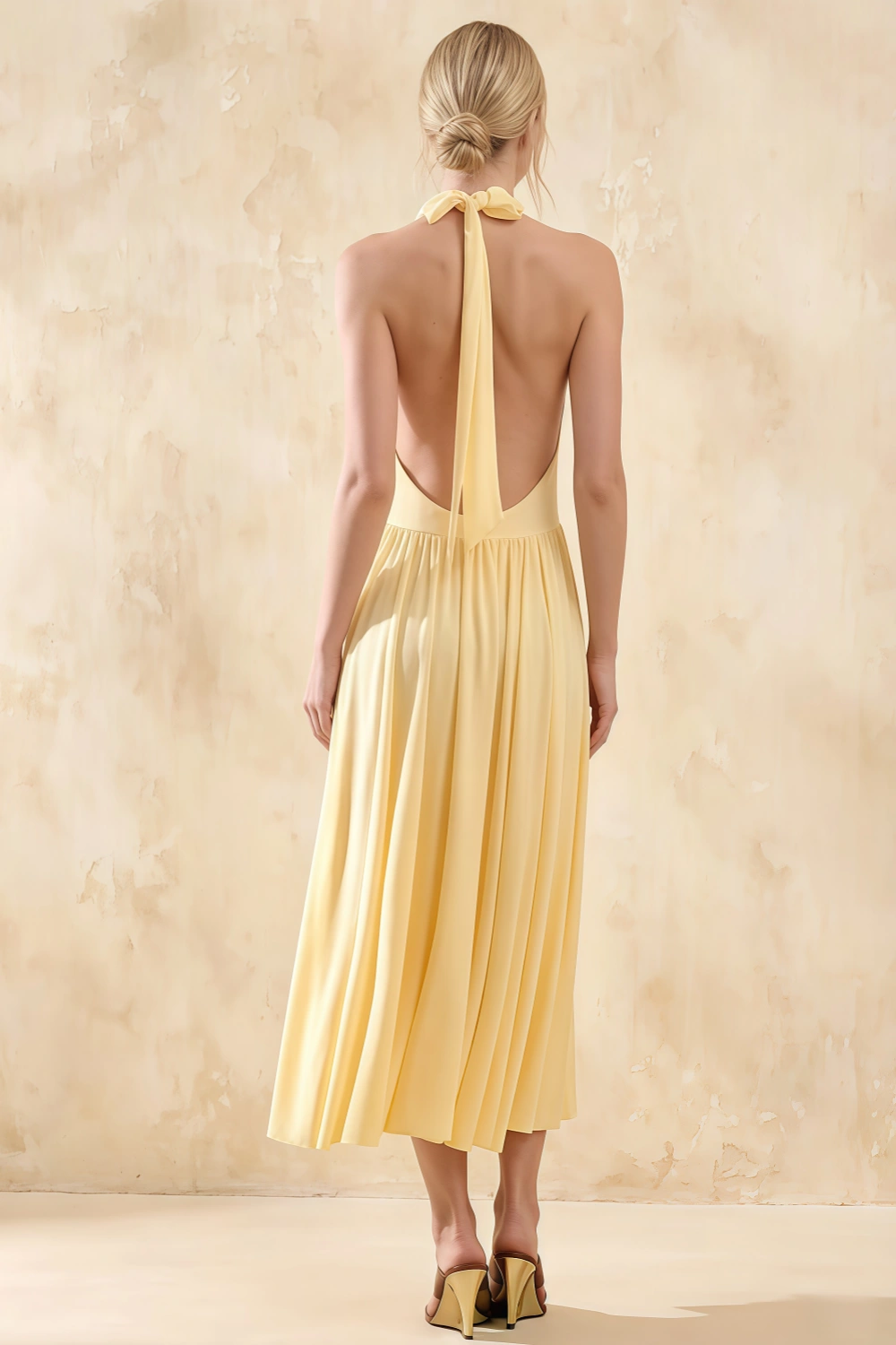 Ilene Lemon Jersey Cowl Neck Midi Dress