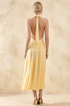 Ilene Lemon Jersey Cowl Neck Midi Dress