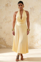 Ilene Lemon Jersey Cowl Neck Midi Dress