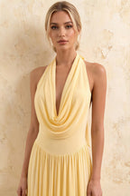 Ilene Lemon Jersey Cowl Neck Midi Dress