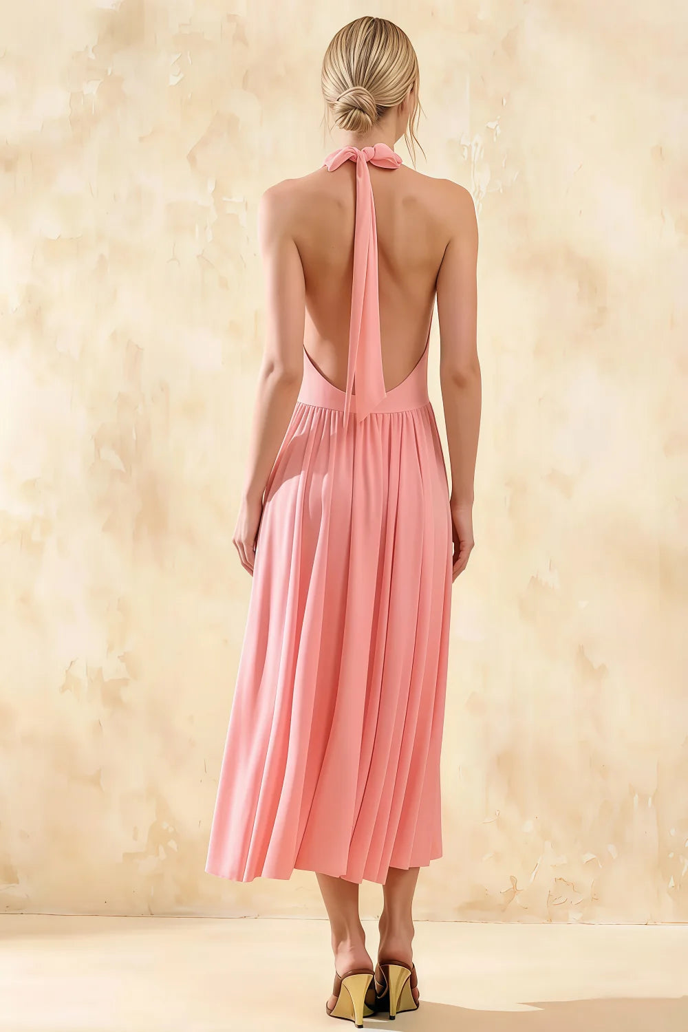 Ilene Pink Jersey Cowl Neck Midi Dress